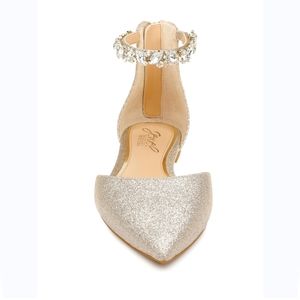 Jewel Bradley Mishka gold glitter flats with stone ankle wrap size 6